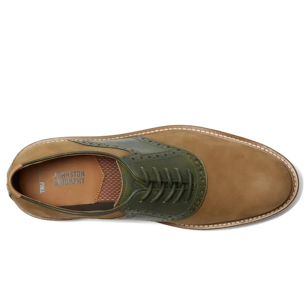 JOHNSTON & MURPHY MENS UPTON SADDLE SNUFF NUBUCK/OLIVE FULL GRAIN 10.5 M (D)